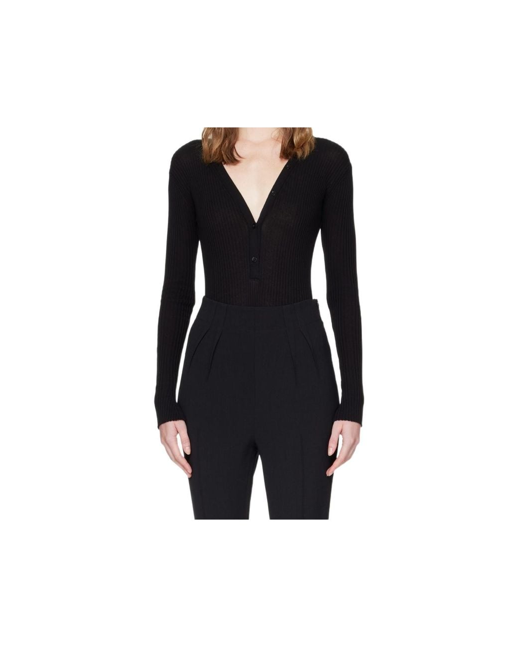 Mugler Black Knitted Button-Front Bodysuit