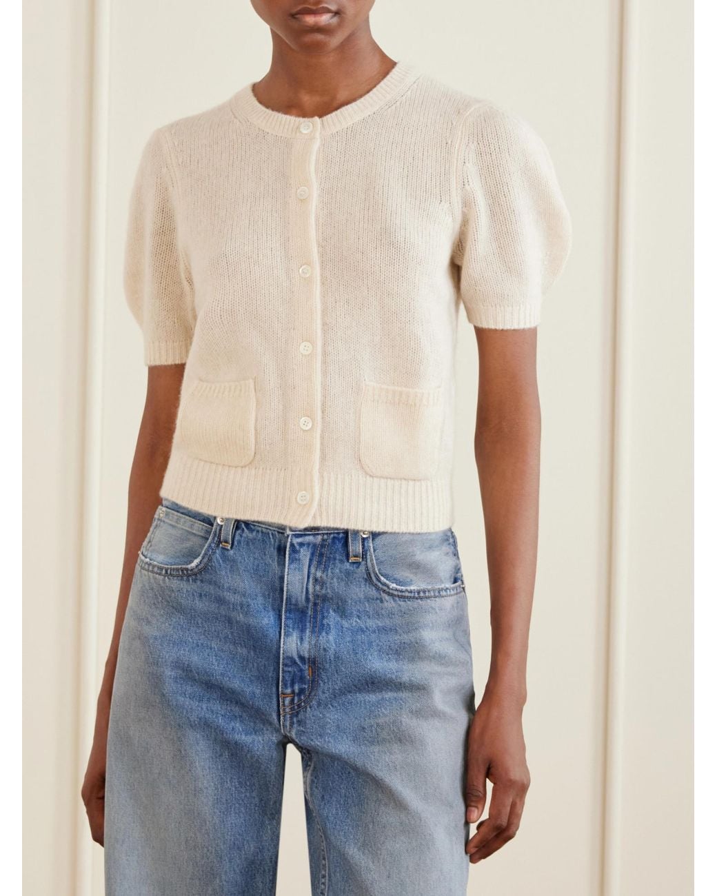 Doen White Short Cashmere Cardigan