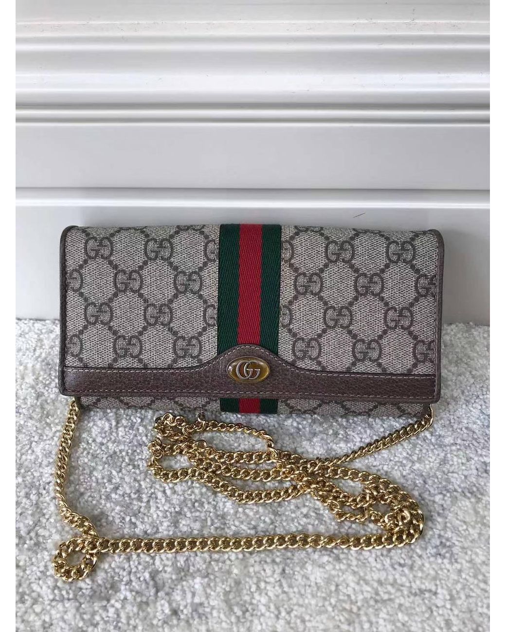 Gucci Gray Ophidia Gg Chain Wallet