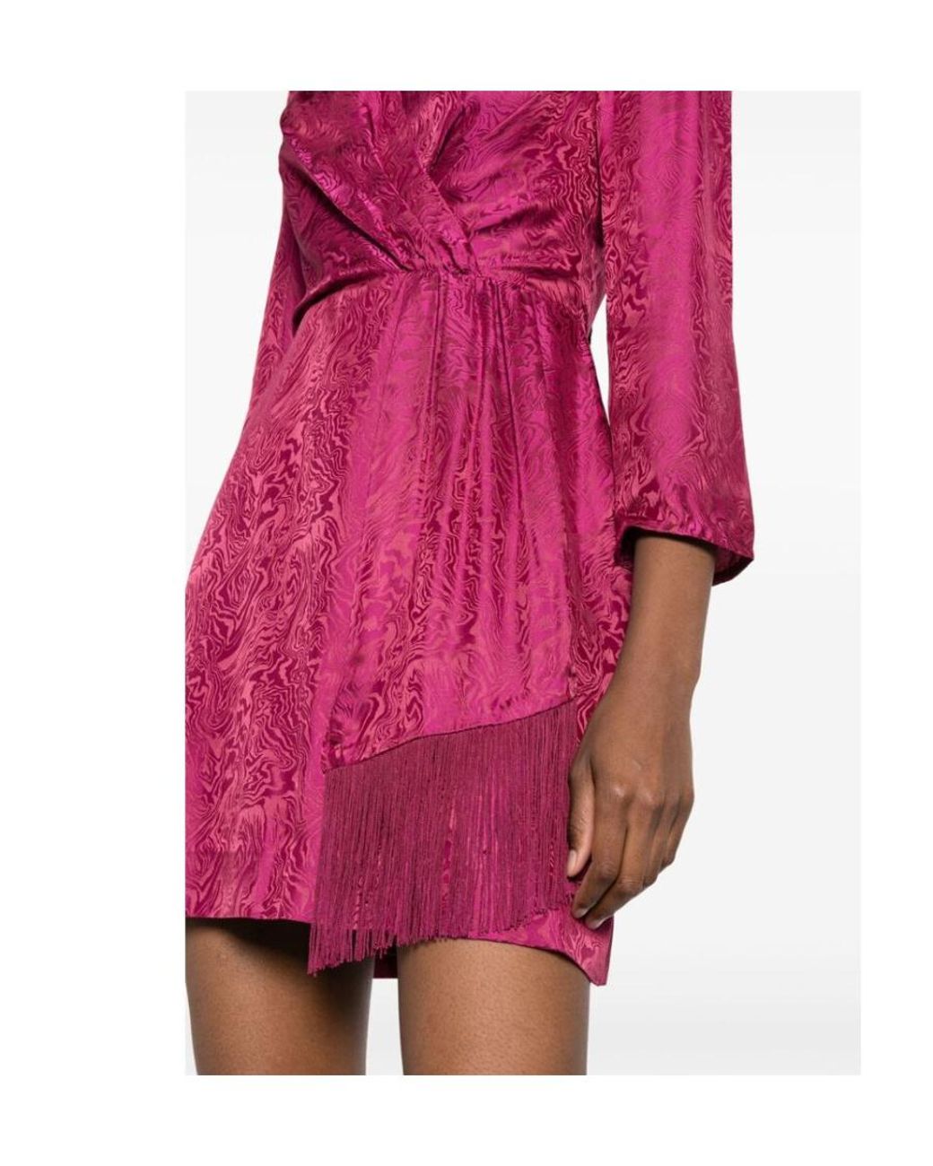 Saloni Pink Long-Sleeved V-Neck Dress