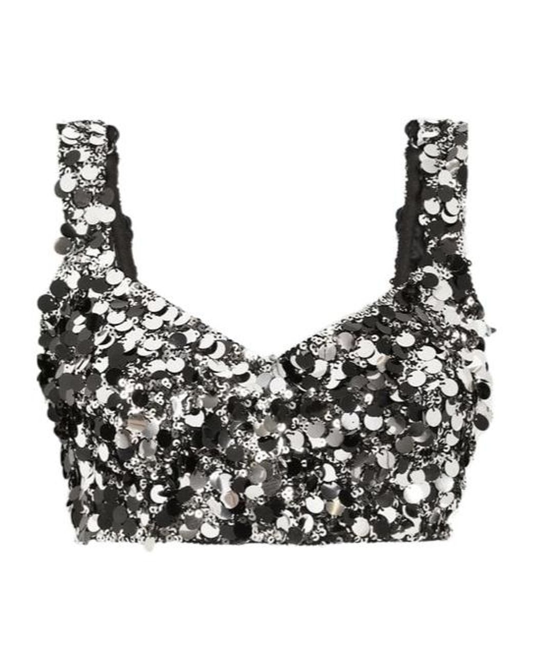 Dolce & Gabbana Black Embellished Sequin Crop Top