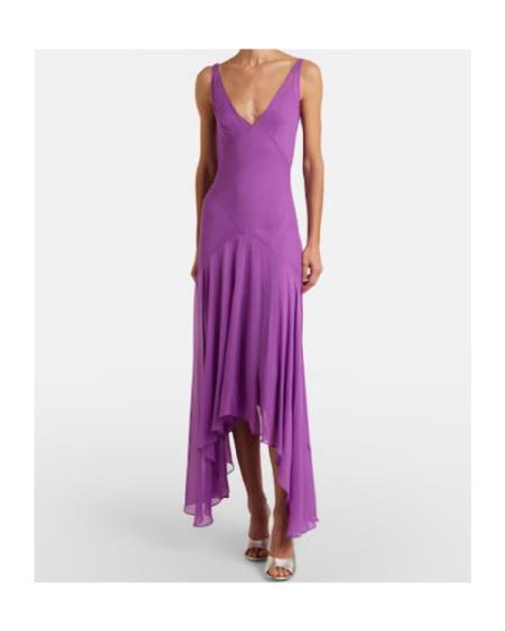 De La Vali Purple Mystica Asymmetric Georgette Midi Dress