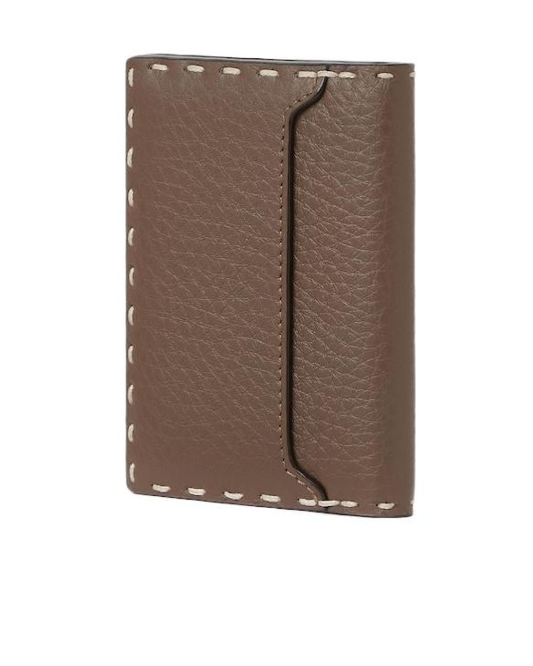 Fendi Brown Logo Plaque Bifold Card Holder for men