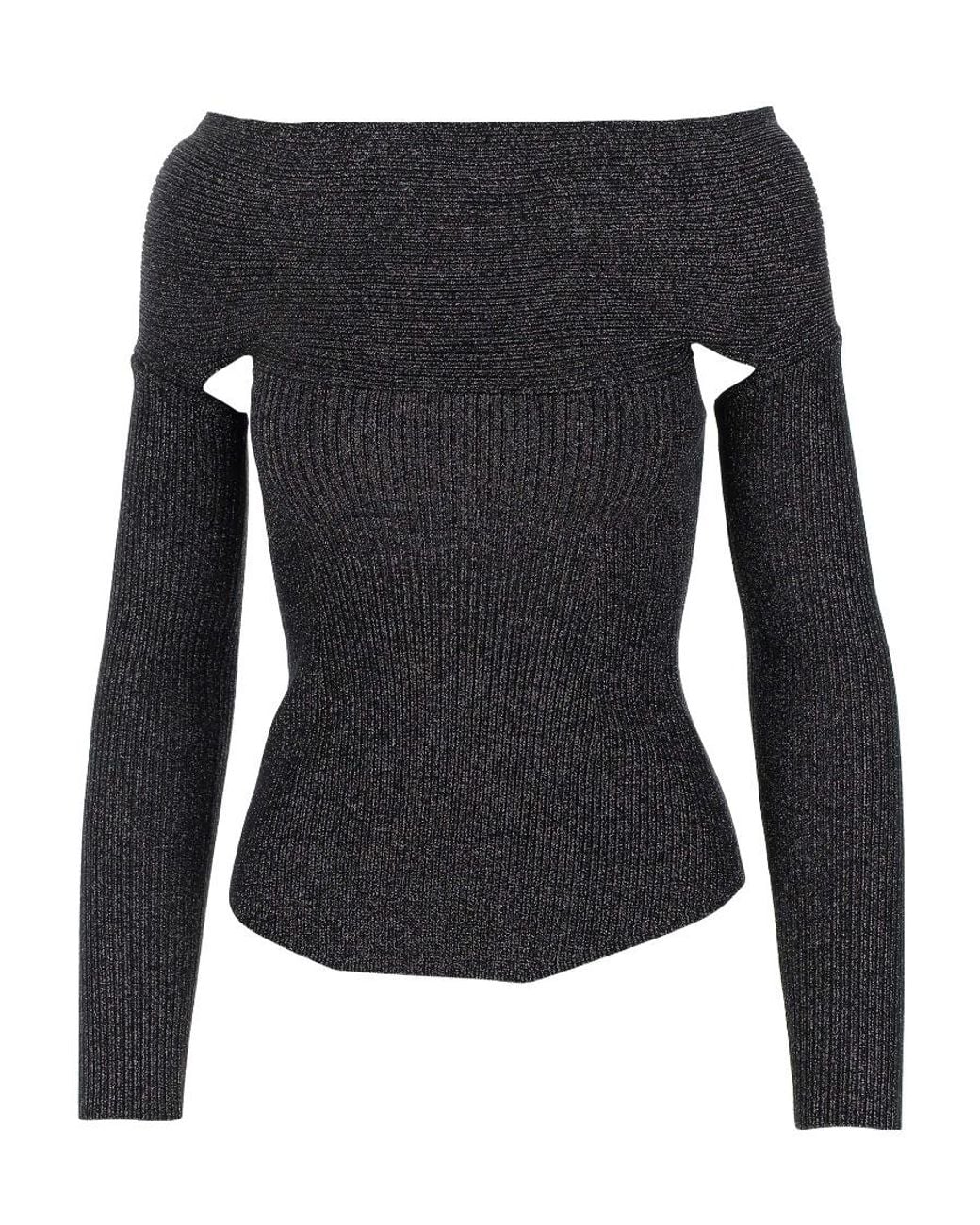 Khaite Black Off-Shoulder Long-Sleeved Top