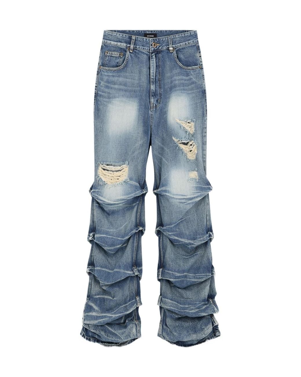 we11done Blue Wrinkled Straight Denim Pants for men