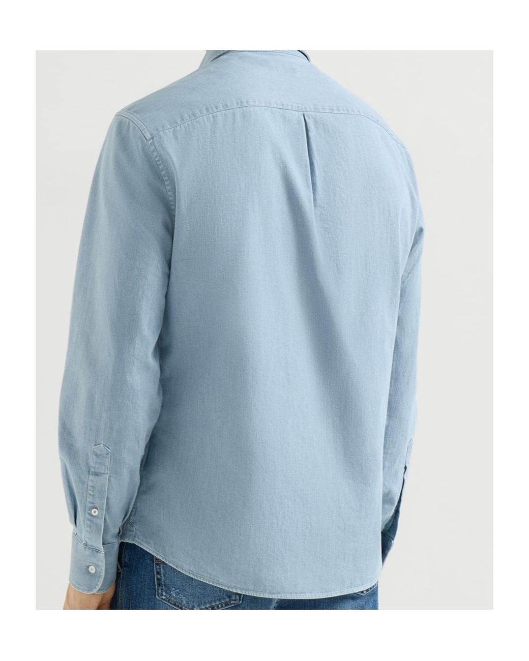 Brunello Cucinelli Blue Lightweight Denim Shirt With Italian Collar And Chest Pocket for men
