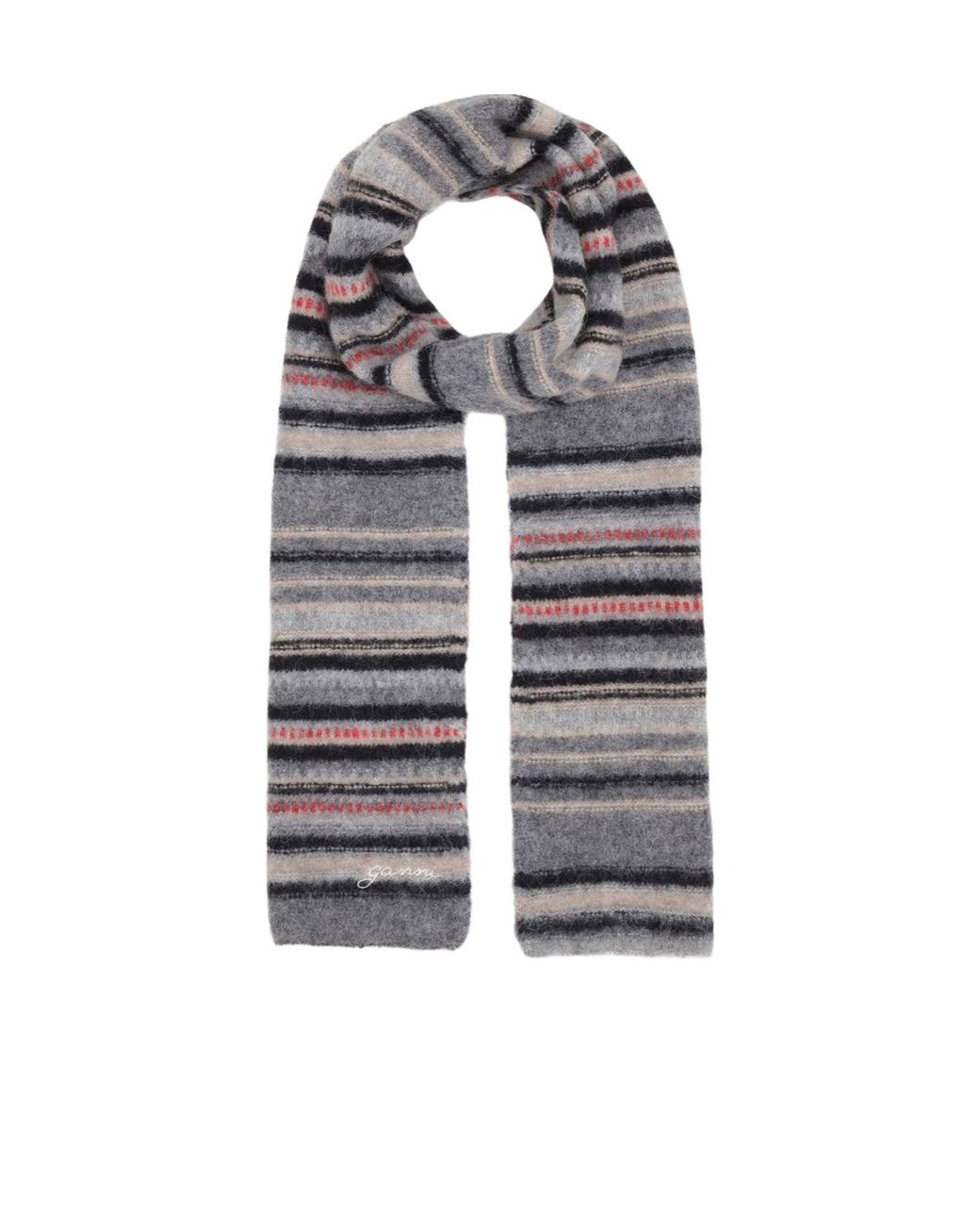 Ganni White Striped Medium-Thickness Scarf