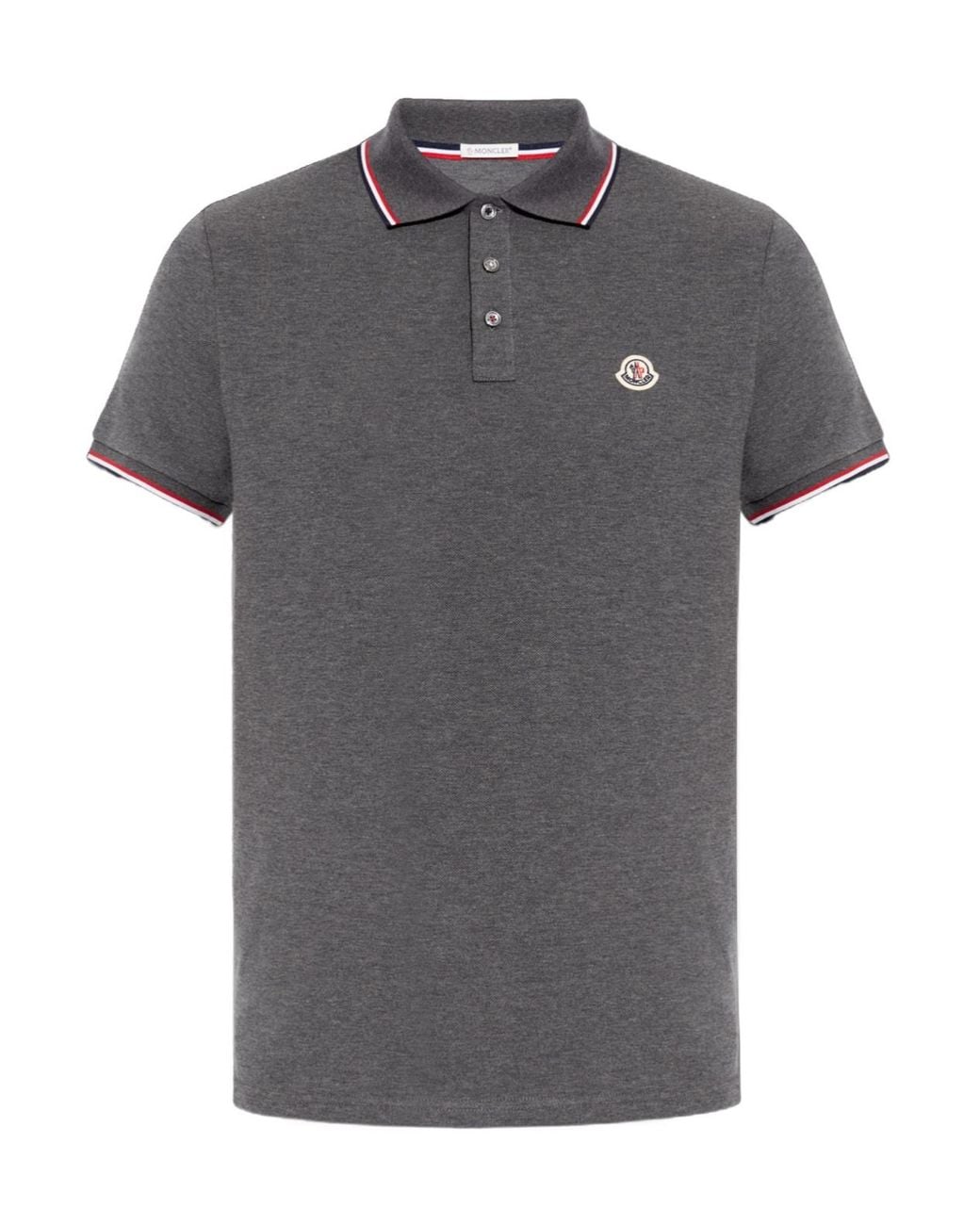 Moncler Gray Logo-Patch Short-Sleeve Polo Shirt for men