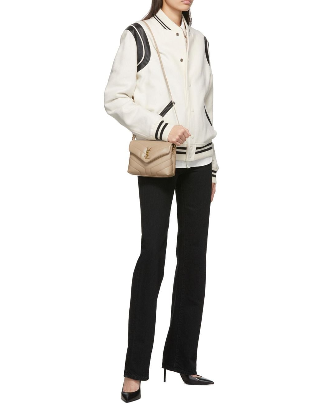 Saint Laurent Natural Loulou Toy Logo Plaque Shoulder Bag