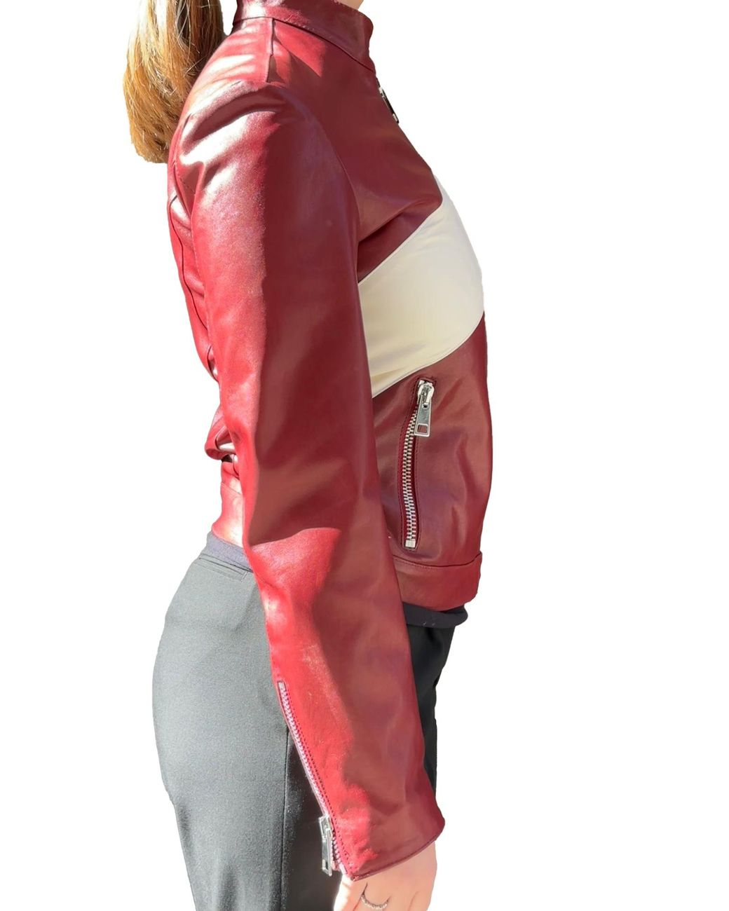 Lela Rose Red Zip-Up Leather Jacket