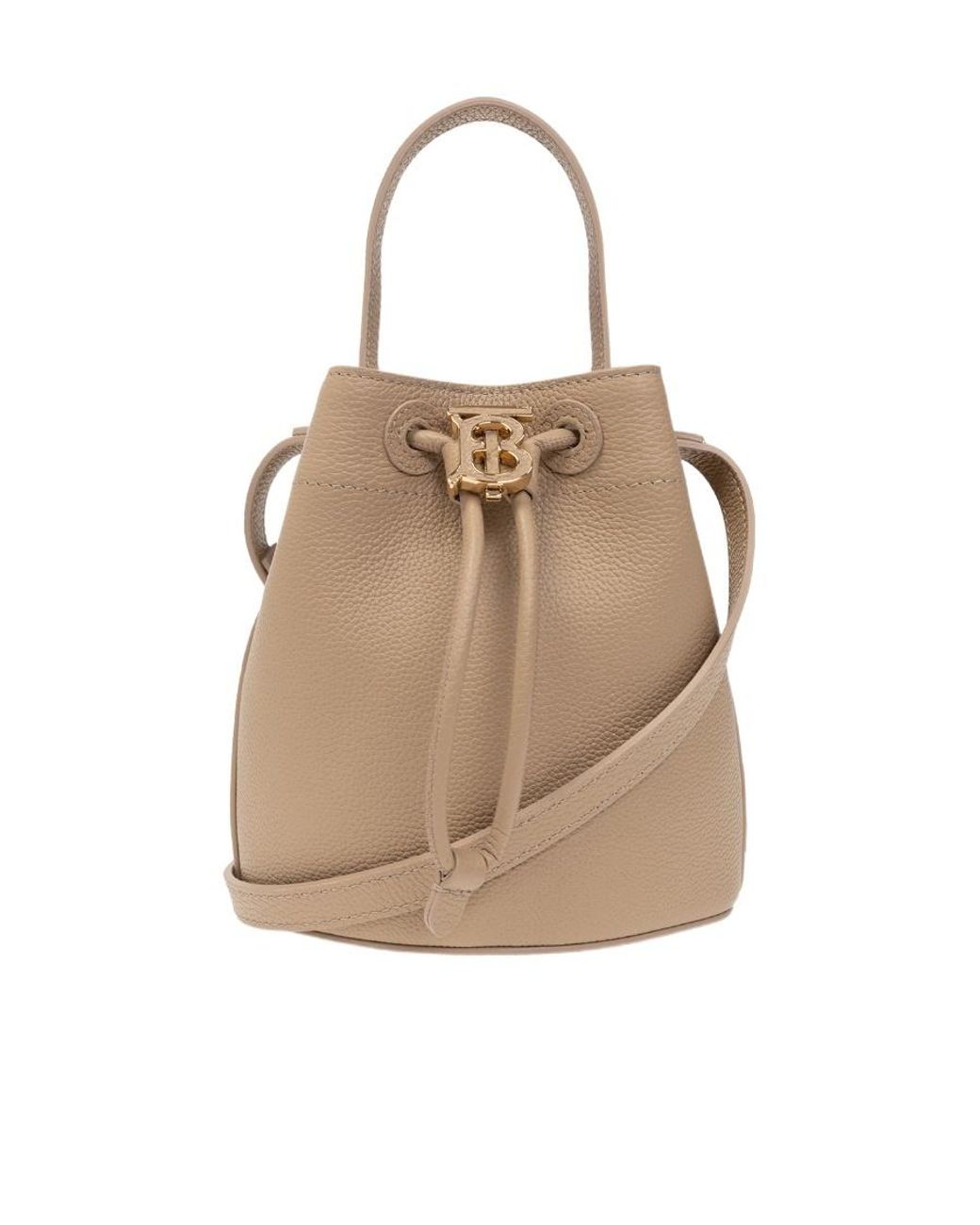 Burberry Logo Plaque Drawstring Bucket Bag in Natural | Lyst