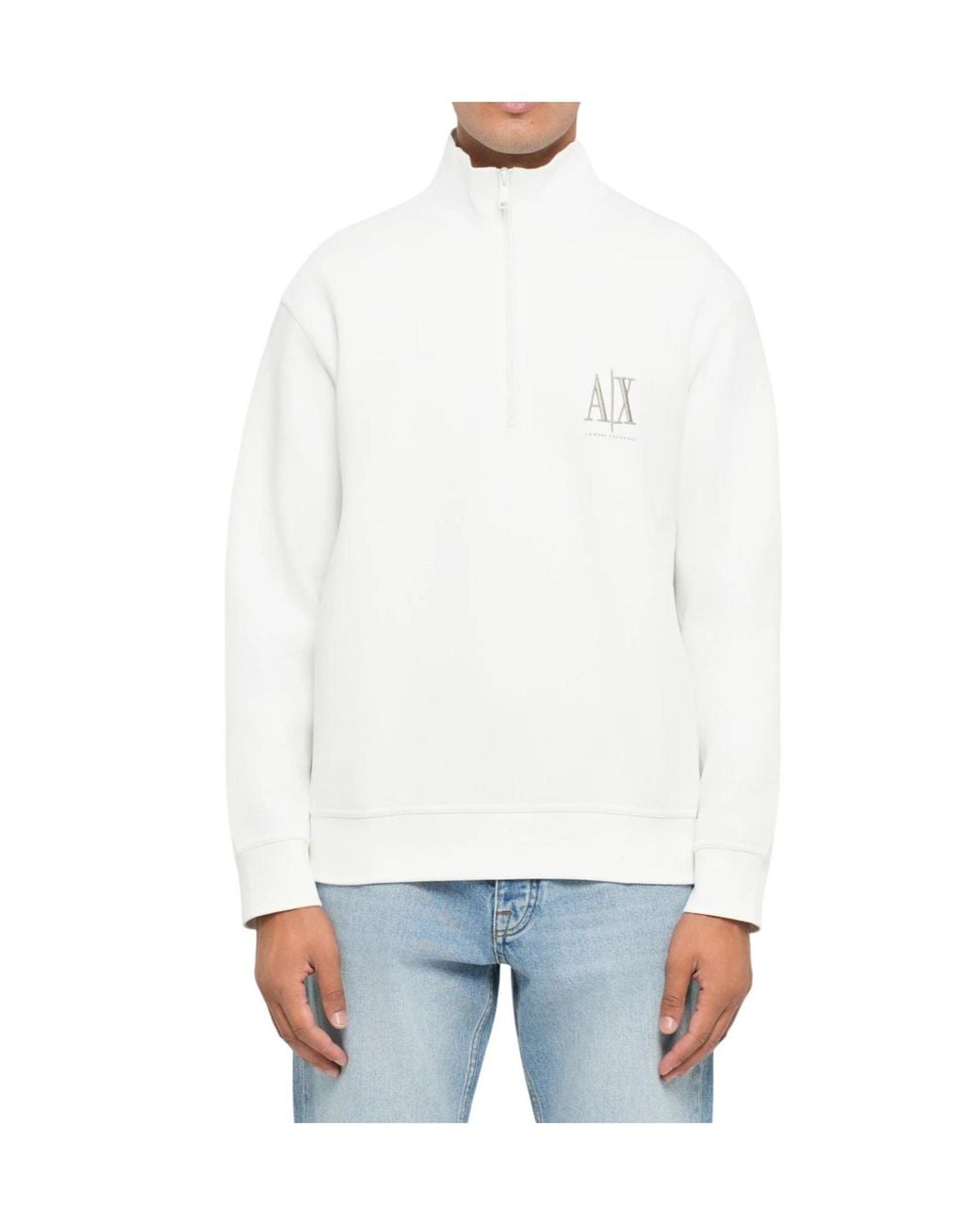 ARMANI EXCHANGE White Logo-Embroidered Quarter-Zip Sweater for men