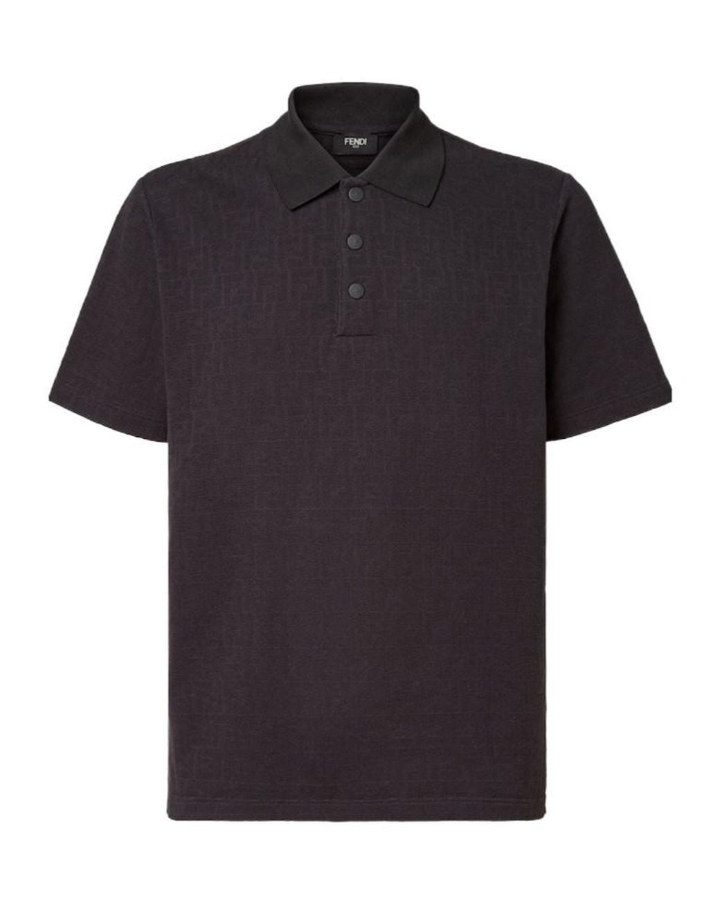 Fendi Black Ff Jacquard Short Sleeved Polo Shirt for men