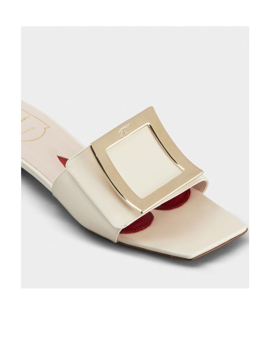 Roger Vivier White Belle Vivier Metal Buckle Mules