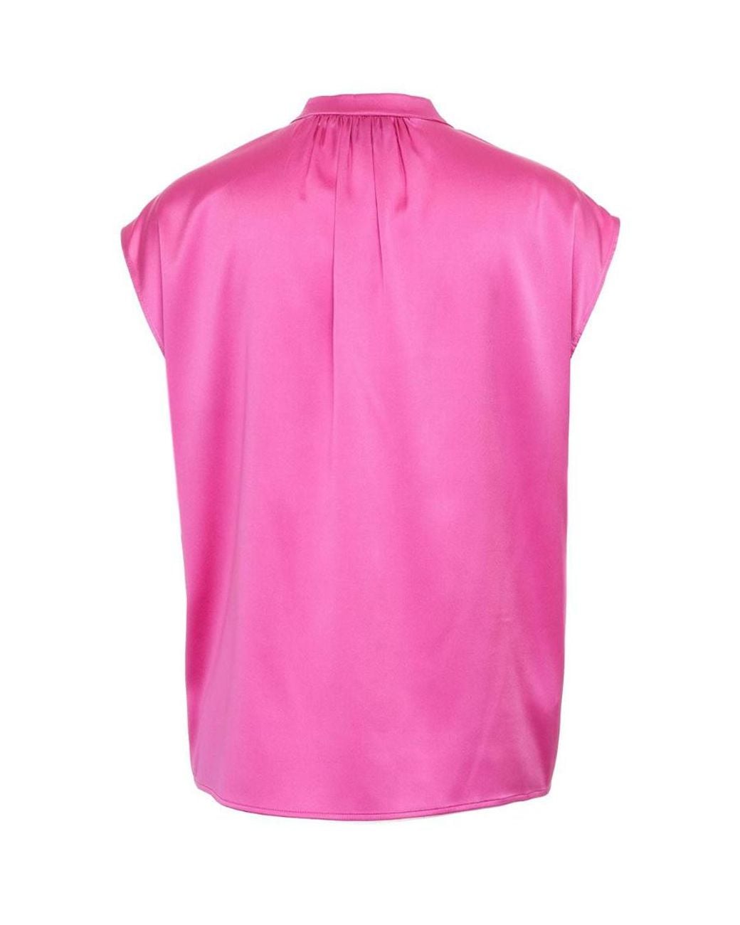 Pinko Pink Satin Button-Up Sleeveless Blouse