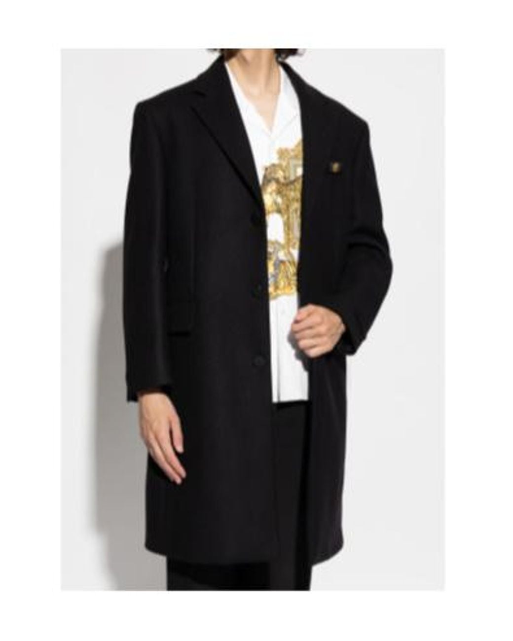 Versace Black Logo-Patch Button-Up Long Coat for men