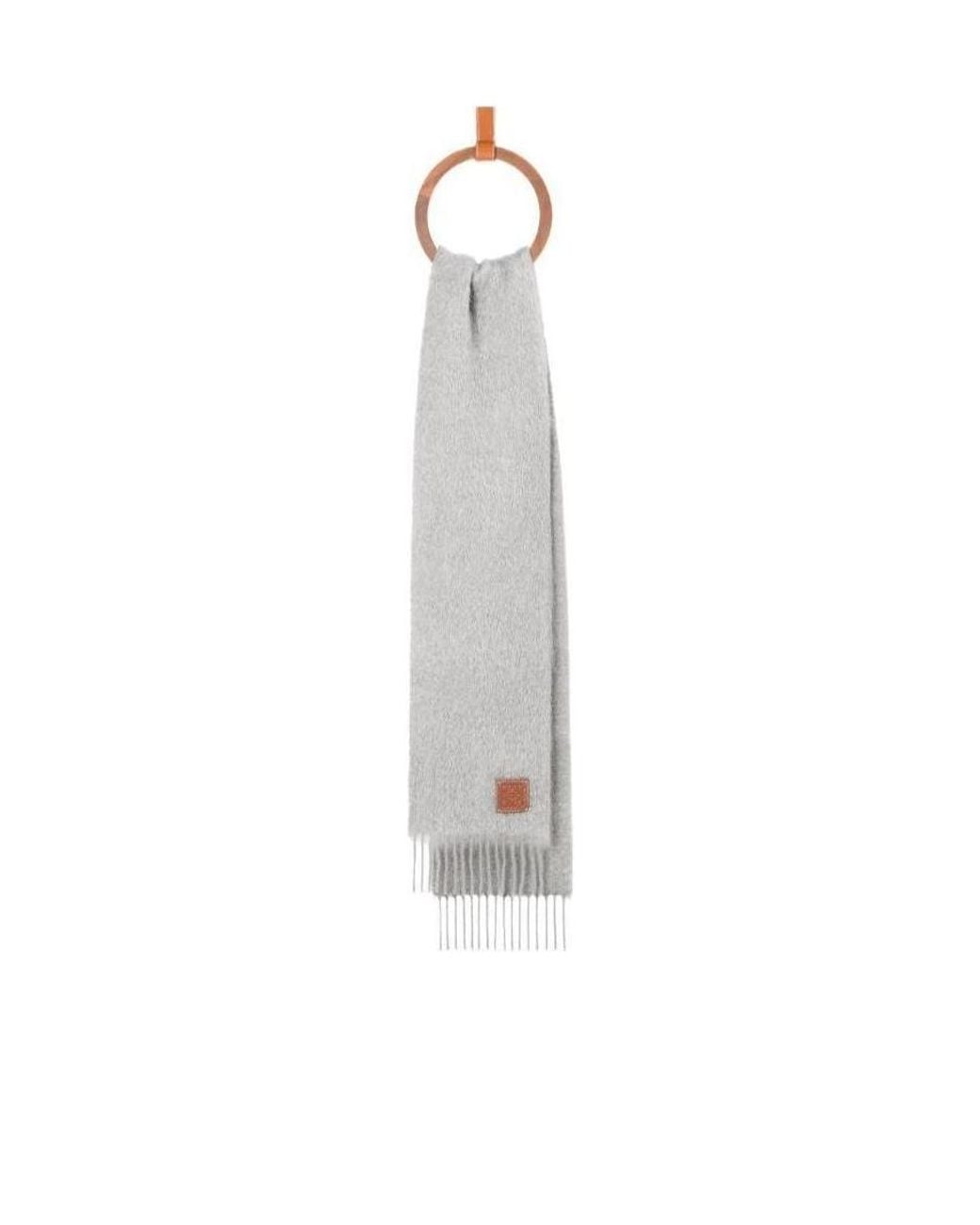 Loewe White Logo Patch Fringed Scarf