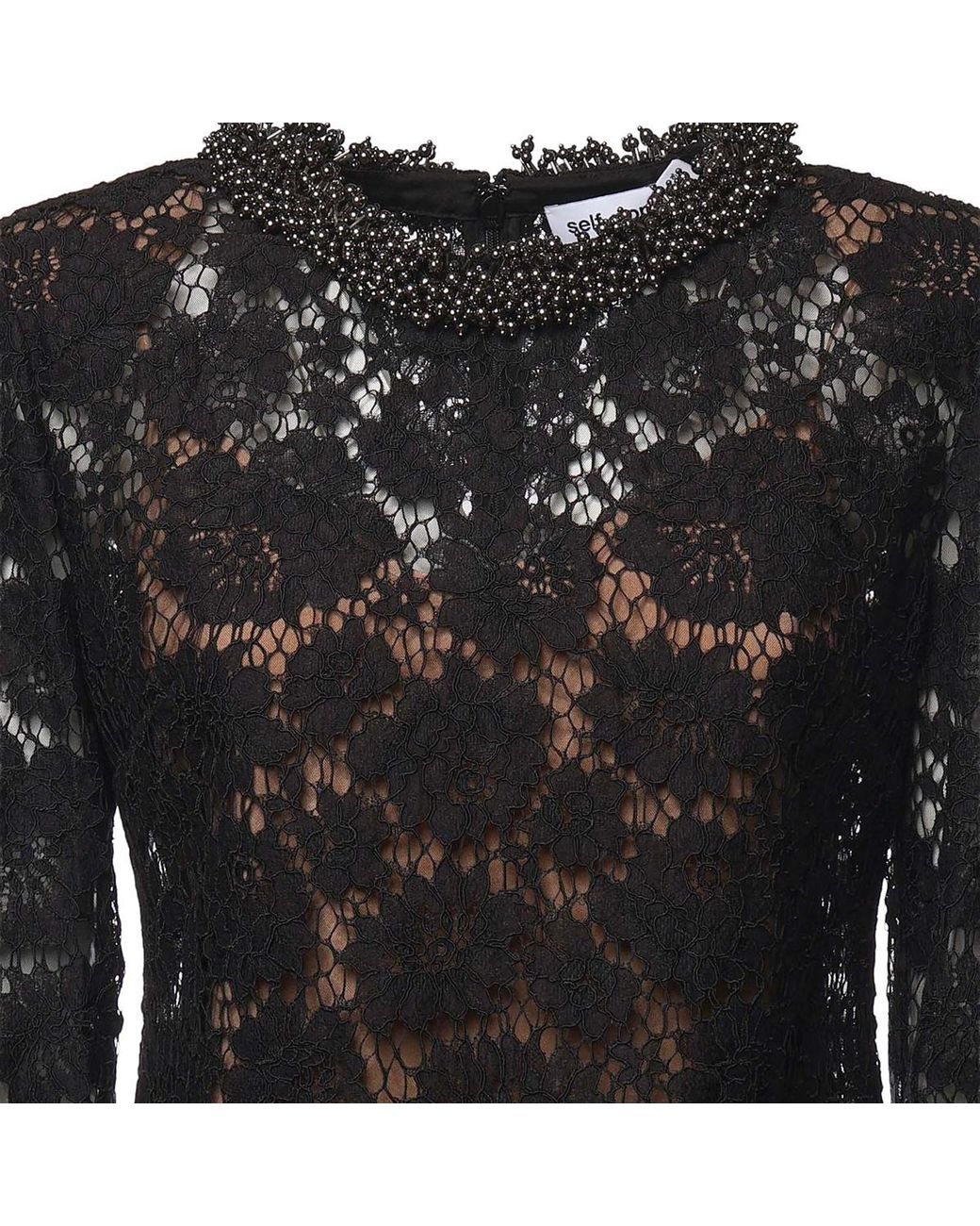 Self-Portrait Black Beaded Collar Lace Mini Dress