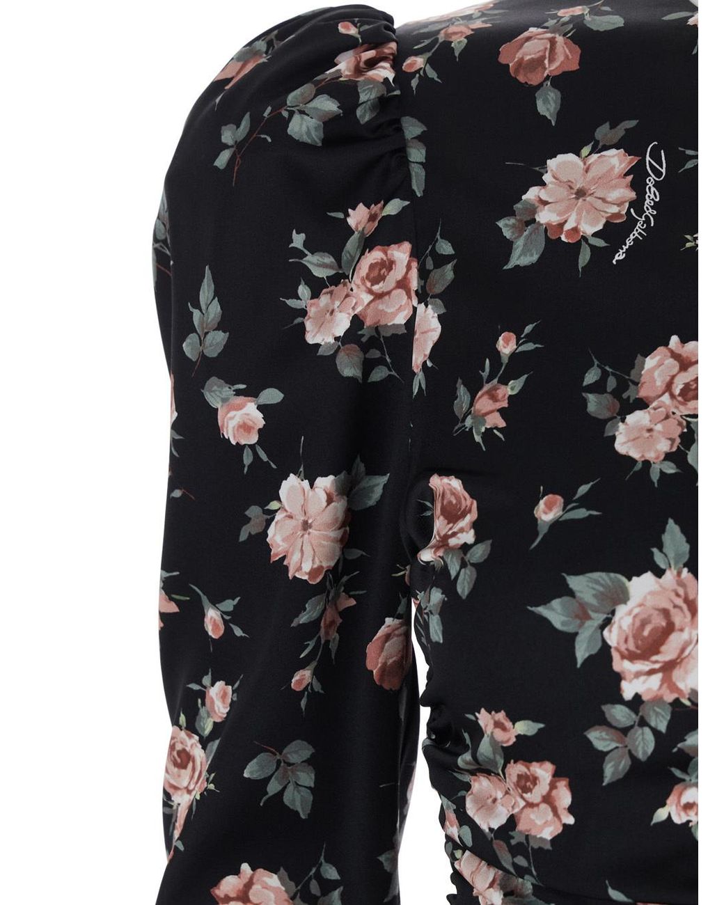 Dolce & Gabbana Black Ruched Floral Mini Dress
