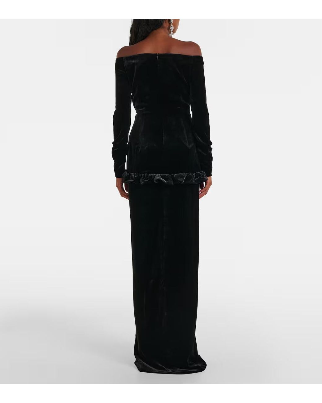 Alessandra Rich Black Bow-Decorated Off-The-Shoulder Velvet Dress