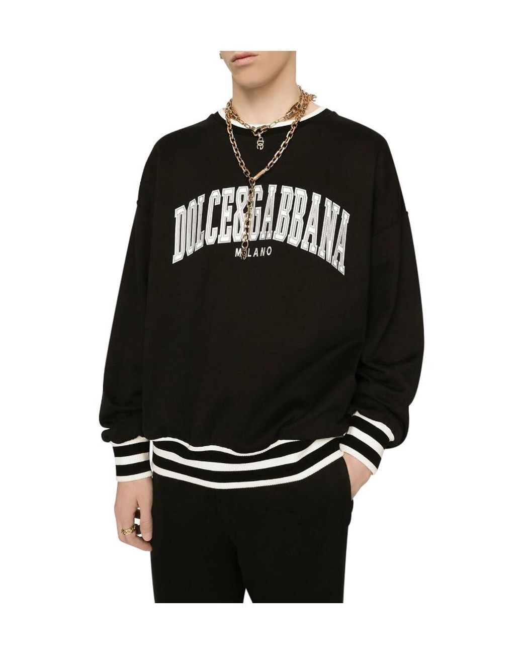 Dolce & Gabbana Black Logo-Appliqué Varsity Sweatshirt for men