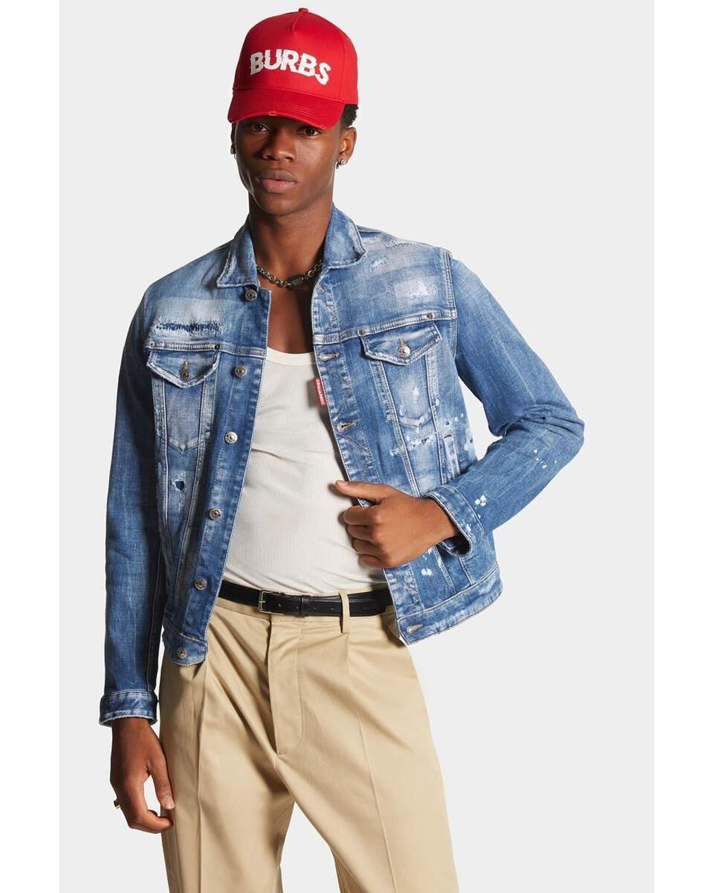 DSquared² Blue Ripped Denim Jacket for men