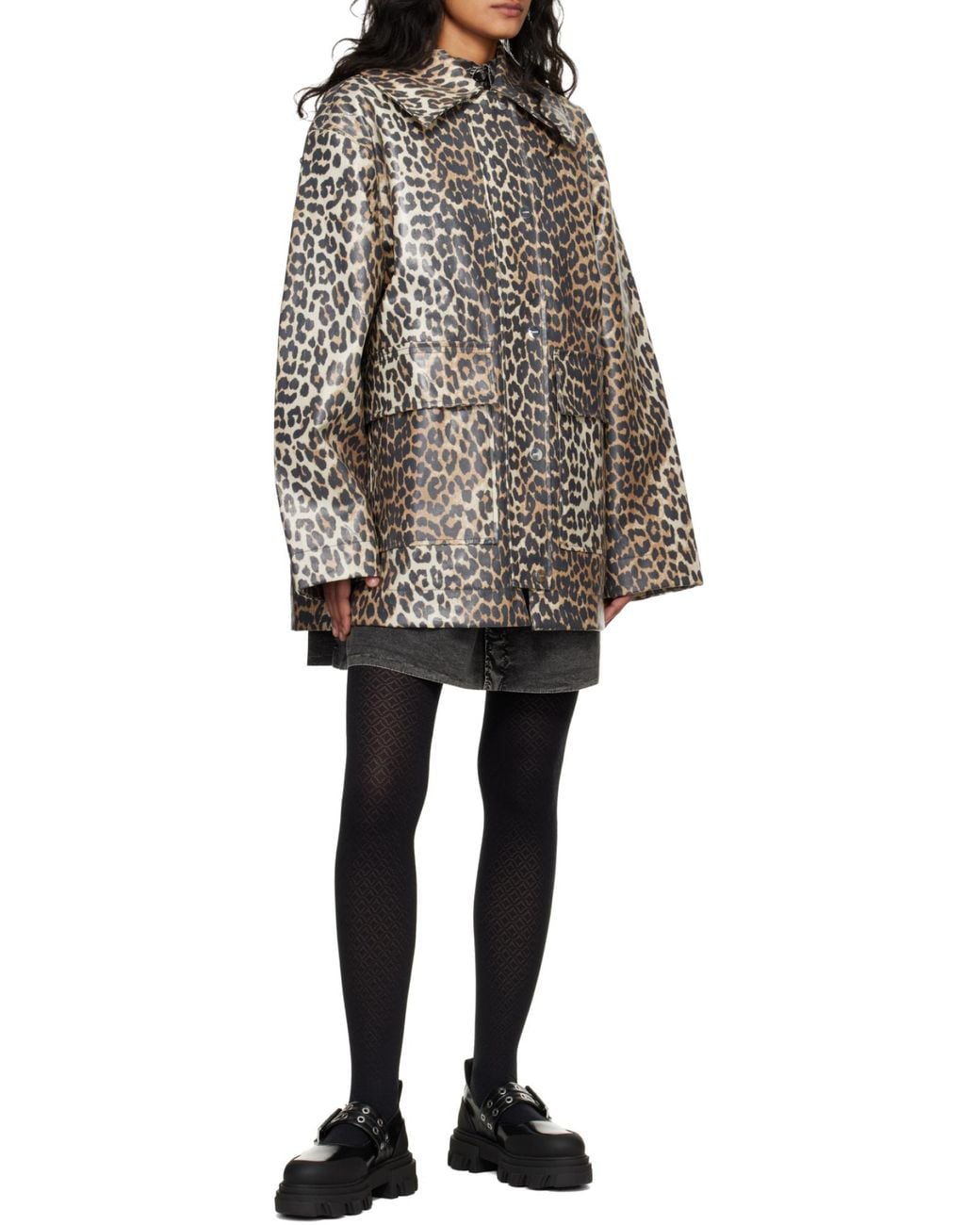 Ganni Gray Laminated Animal-Print Jacket
