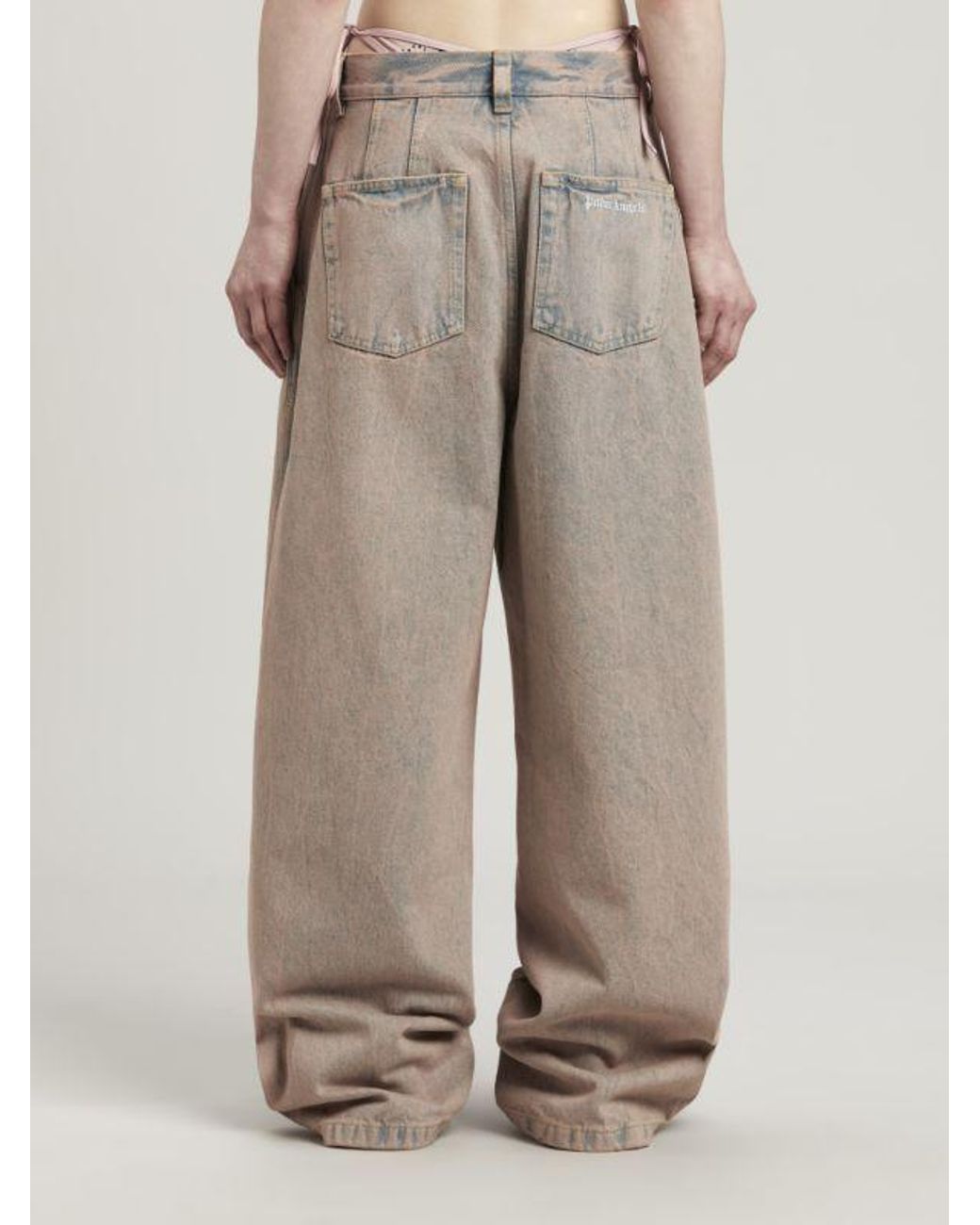 Palm Angels Gray Logo-Embroidered Overdye-Wash Jeans