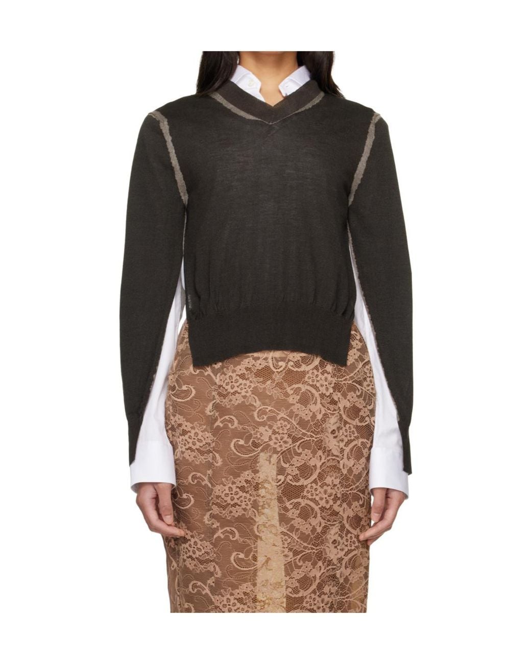 Acne Black Wrinkled V-Neck Jumper