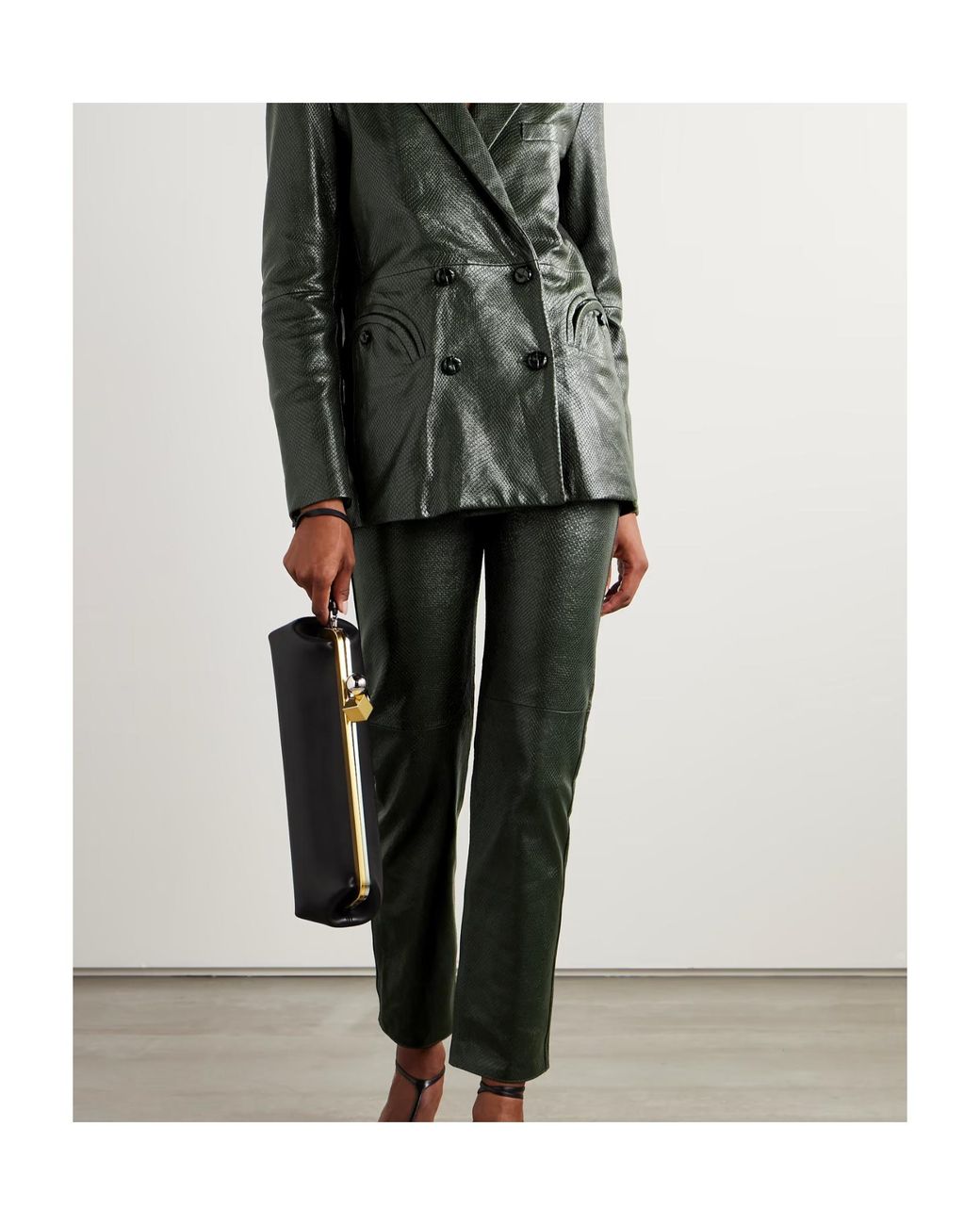 Blazé Milano Gray Emera Snake-Effect Leather Straight-Leg Pants