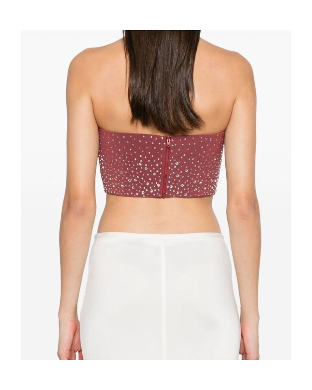 Alex Perry Red Crystal-Embellished Bustier Top