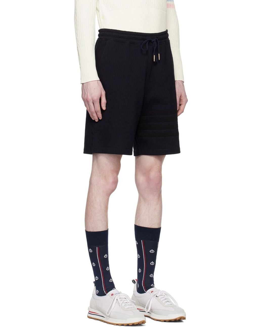 Thom Browne Black 4-Bar Stripe Track Shorts for men