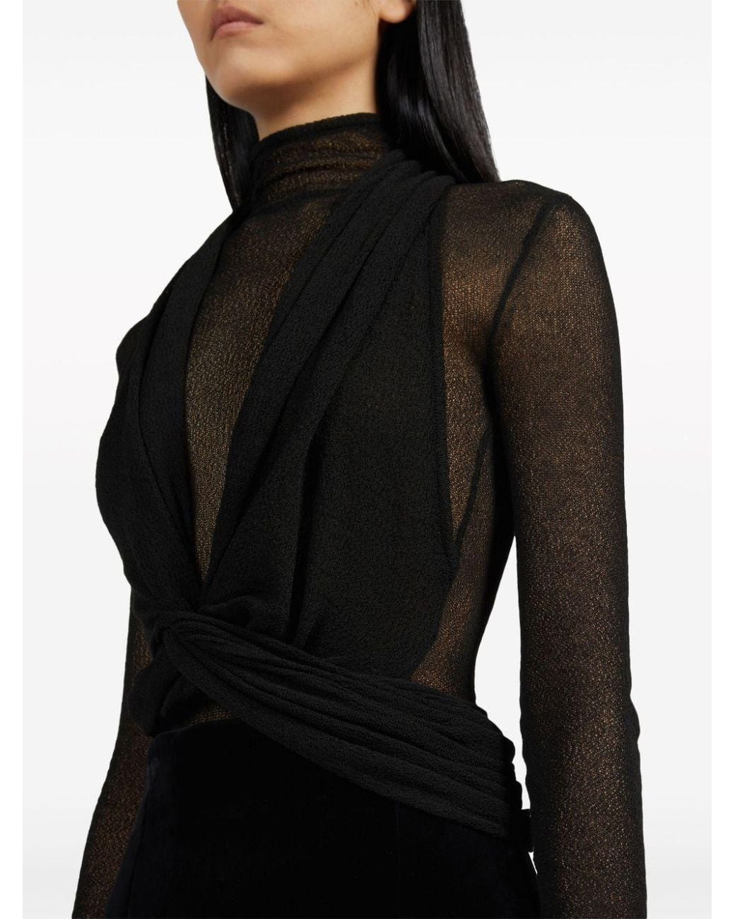 Ferragamo Black Ferragamo Rear Zipped Semi-Sheer Bodysuit