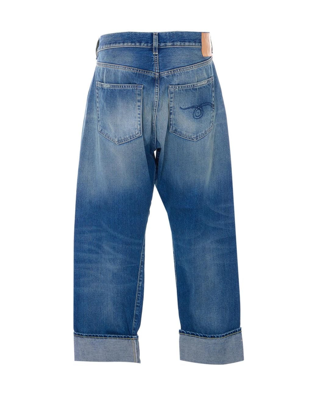 R13 Blue Crossover-Waist Turn-Up Hem Jeans