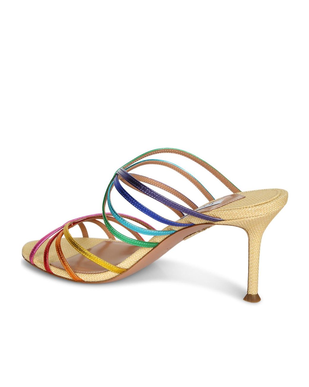Aquazzura Pink Tell Me Metallic Strappy Slip-On Sandals