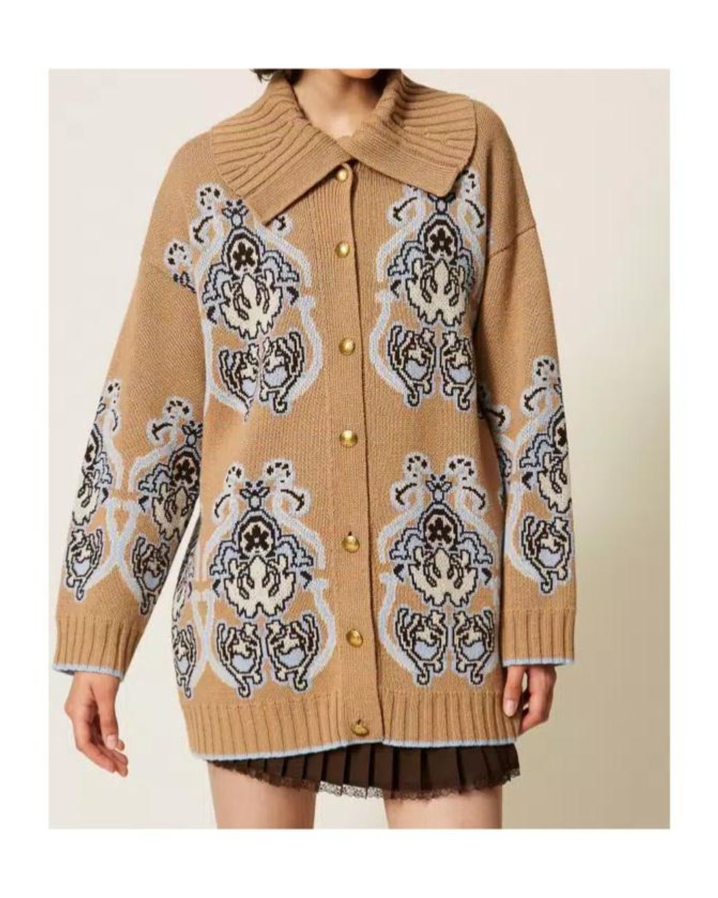 Twinset Multicolor Jacquard Wool Blend Knitted Cardigan
