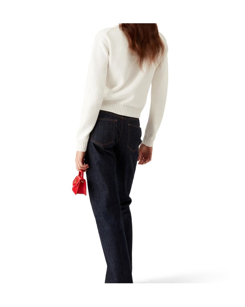 Casablanca White Mushroom-Embroidered Crew-Neck Sweater