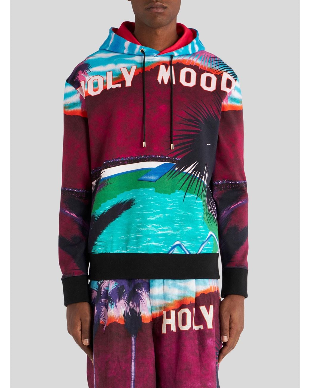 Etro Red Graphic Printed Drawstring Hoodie for men