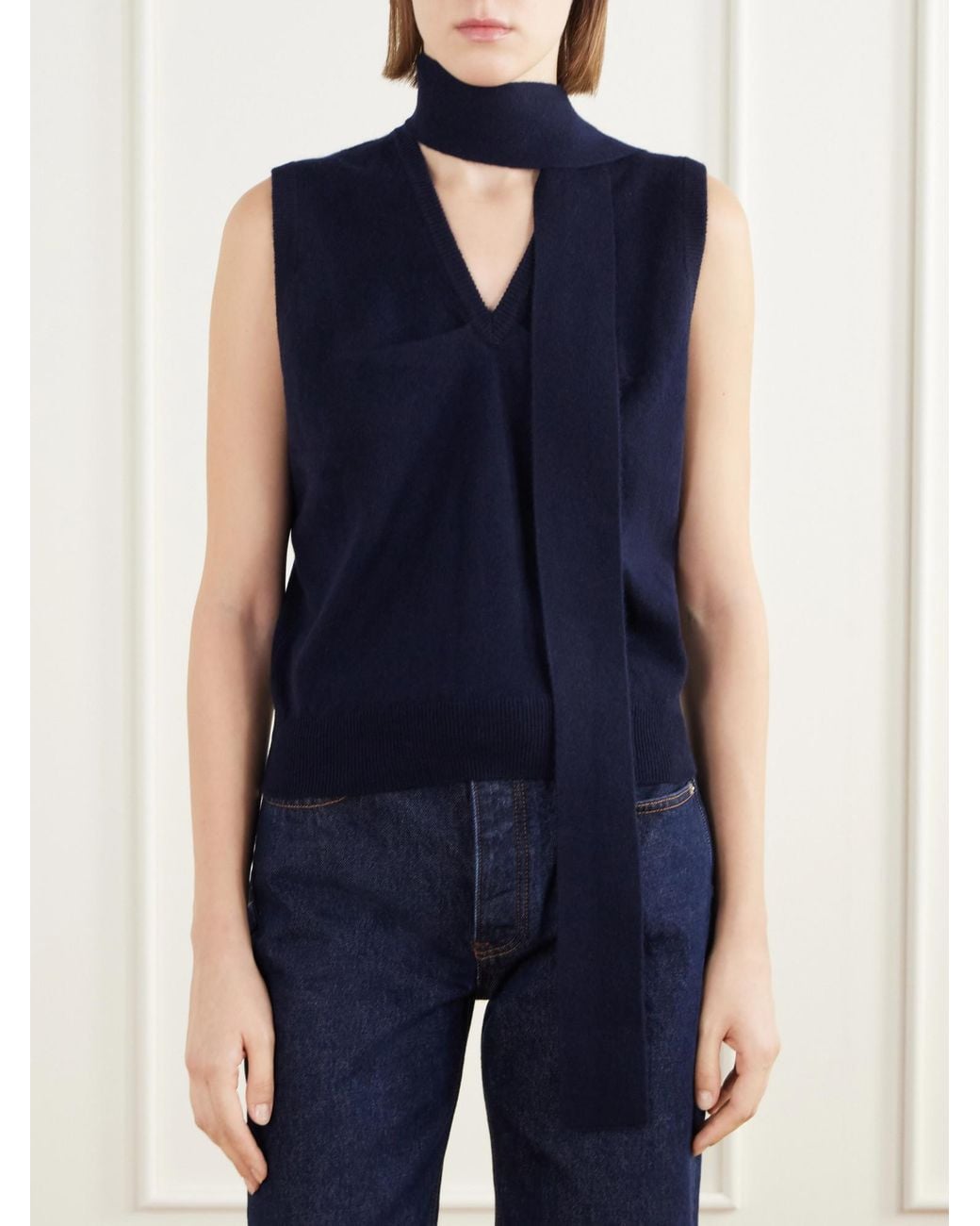 Lisa Yang Blue Tie-Detailed Knitted Cashmere Sweater Vest