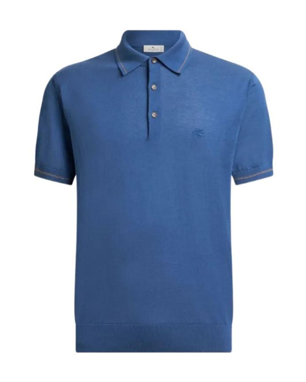 Etro Blue Cotton Polo Shirt With Pegaso for men
