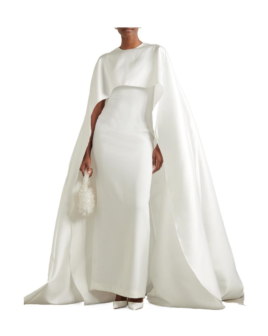 Solace London White Leni Cape-Effect Crepe And Faille Gown