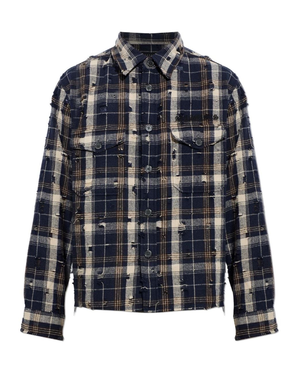 AllSaints Blue Rei Distressed Check Shirt for men