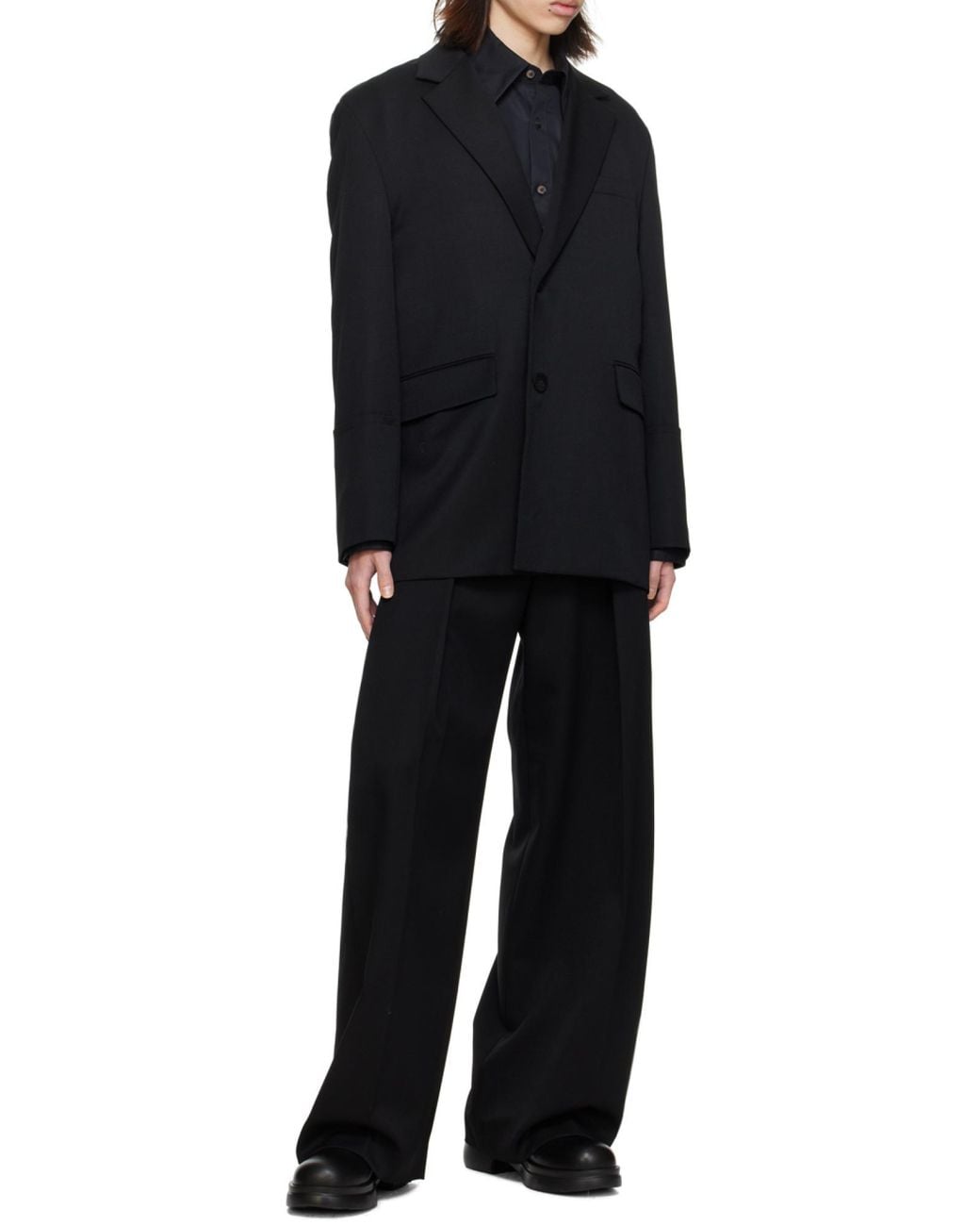 Wooyoungmi Black Pointed Collar Long-Sleeve Shirt for men