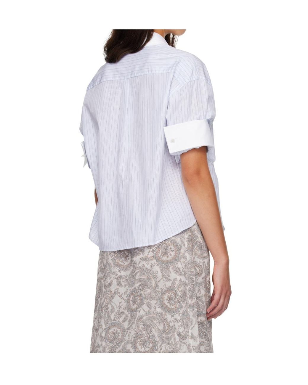 Acne White Short-Sleeved Striped Button-Up Shirt