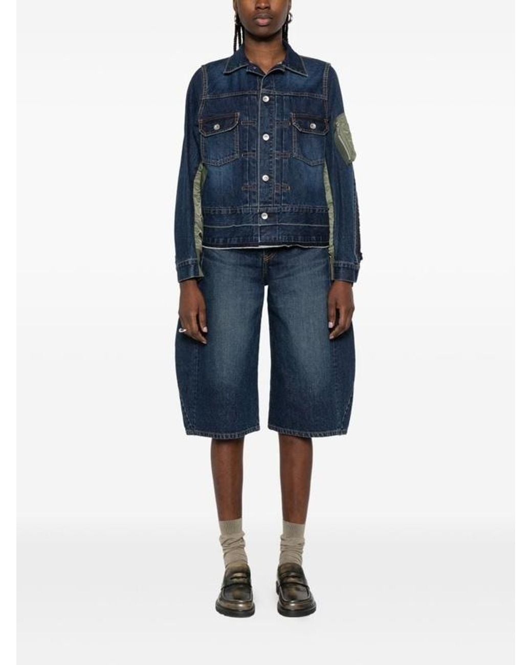 Sacai Blue Belted Cropped Denim Shorts