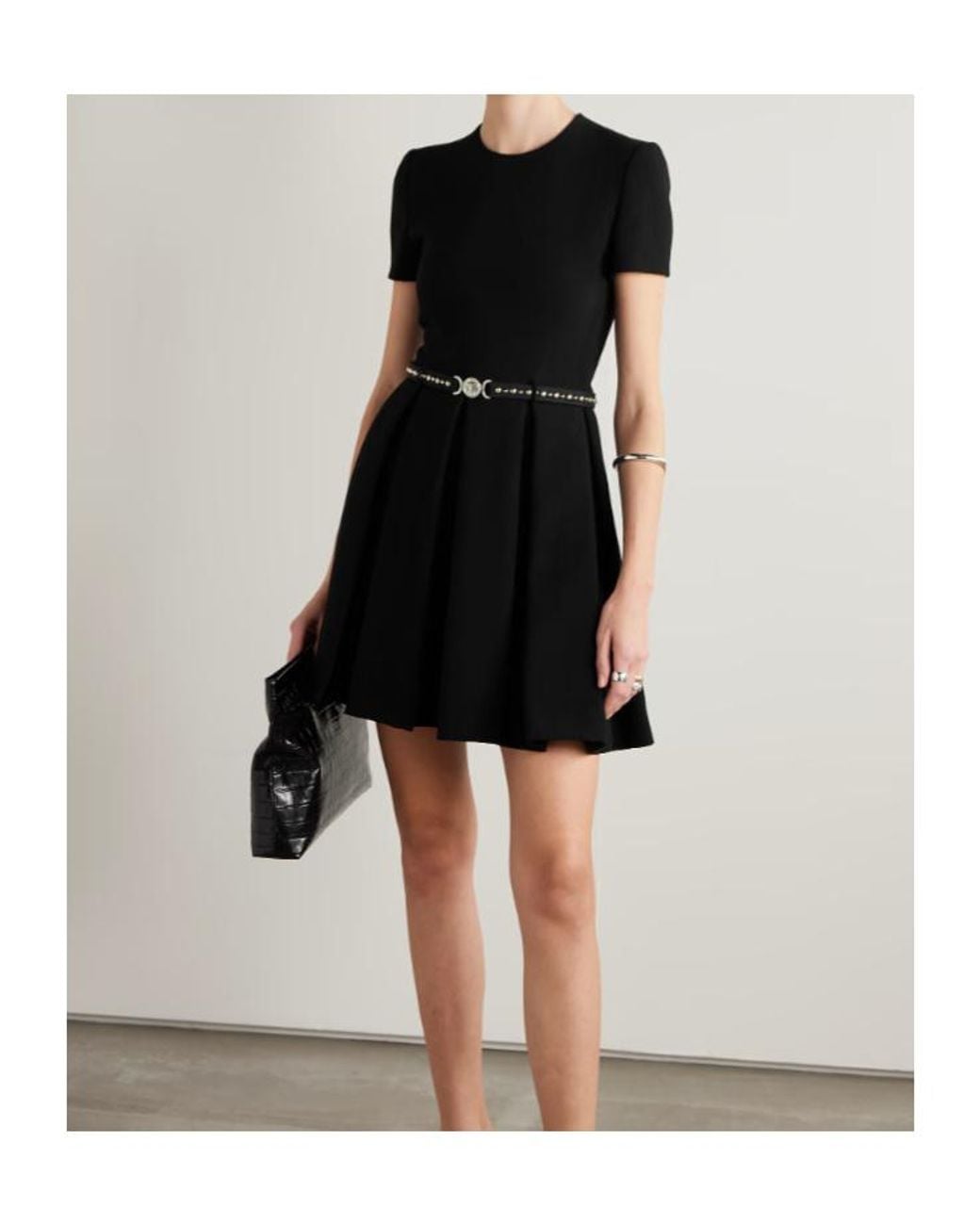 Versace Black A-Line Belted Mini Dress
