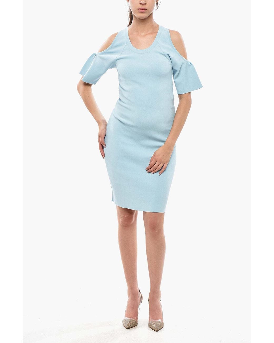 Stella McCartney Blue Fitted Cold-Shoulder Dress