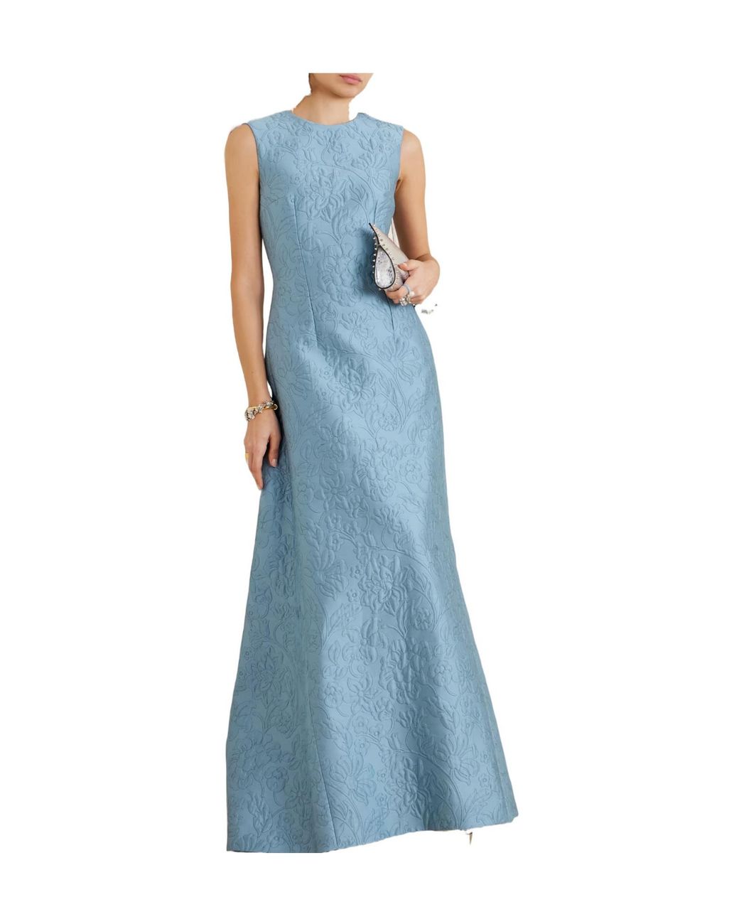 Emilia Wickstead Blue Open-Back Cloqué Maxi Dress
