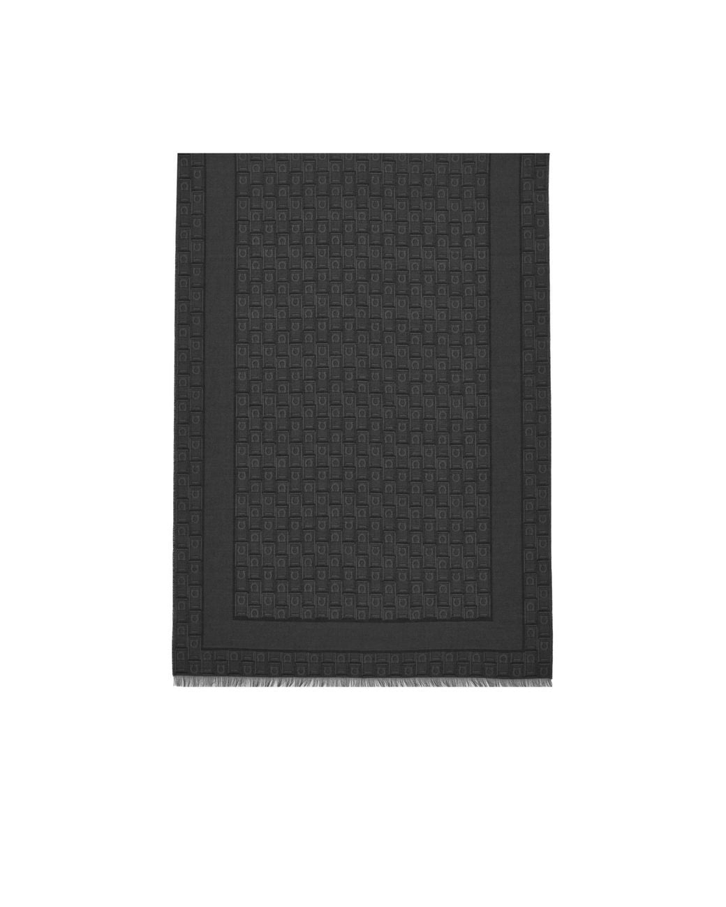 Ferragamo Black Ferragamo Monogram Jacquard Frayed-Edge Scarf for men