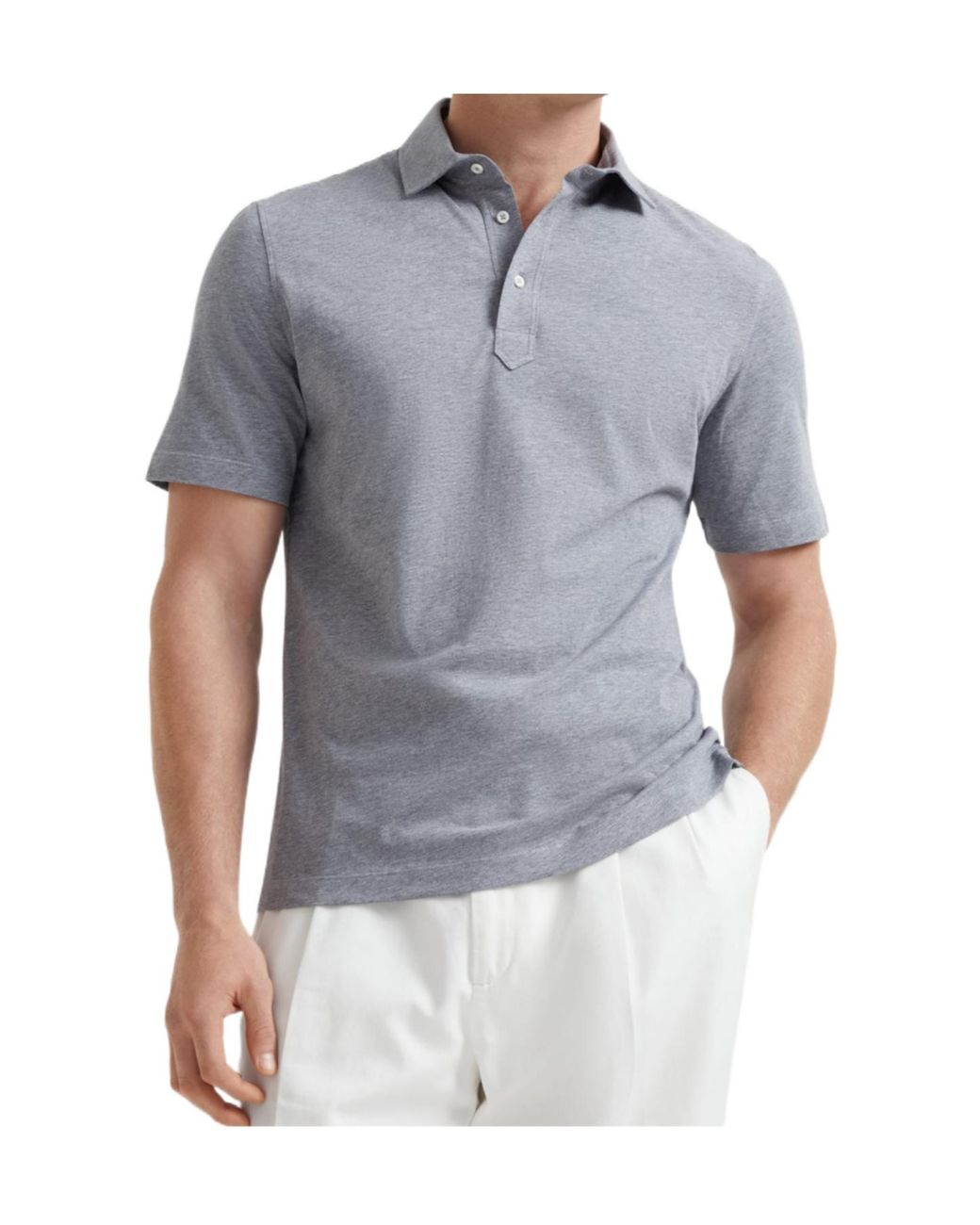 Brunello Cucinelli Blue Cotton Jersey Polo With Shirt-Style Collar for men